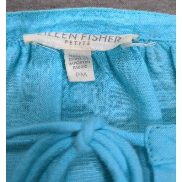 Eileen Fisher Irish Linen Tunic Blue Split Top Neck Tie 3/4 Sleeve Womens PM - Picture 5 of 15